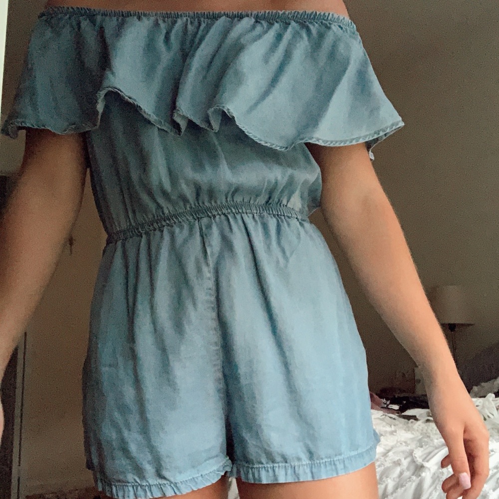 Denim off the shoulder romper